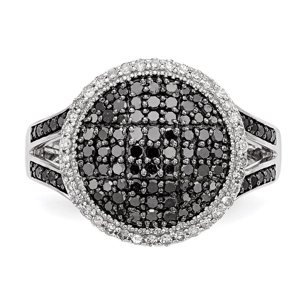 Sterling Silver White Night Rhodium Plated Black And Diamond Round Ring