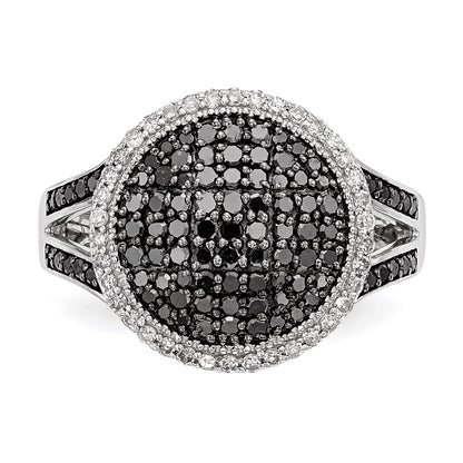 Sterling Silver White Night Rhodium Plated Black And Diamond Round Ring