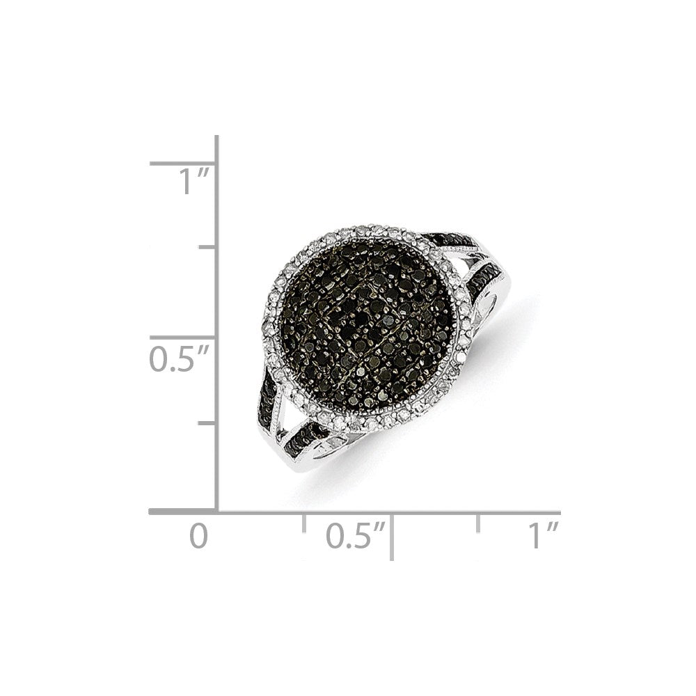 Sterling Silver White Night Rhodium Plated Black And Diamond Round Ring