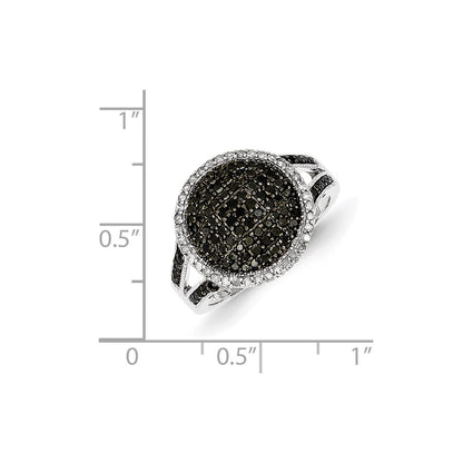 Sterling Silver White Night Rhodium Plated Black And Diamond Round Ring