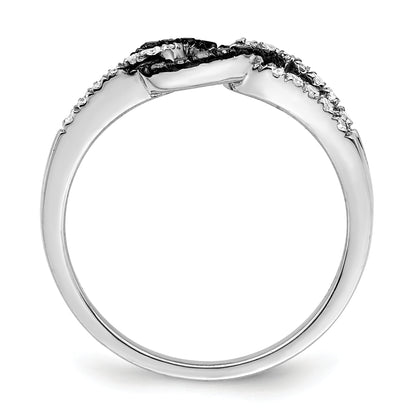 Sterling Silver White Night Rhodium Plated Black And Diamond Ring (Size 8 Only)