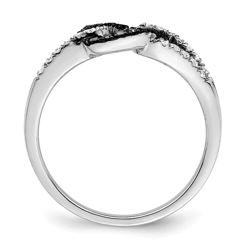 Sterling Silver White Night Rhodium Plated Black And Diamond Ring (Size 8 Only)