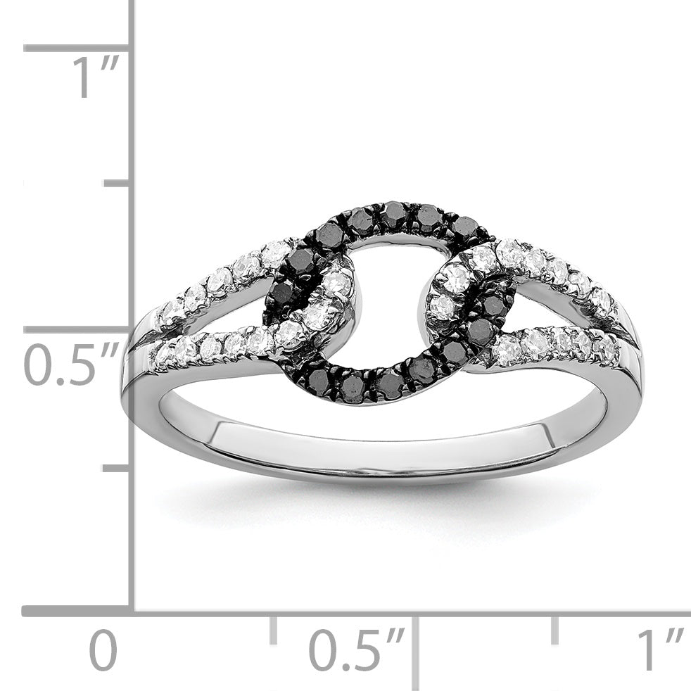 Sterling Silver White Night Rhodium Plated Black And Diamond Ring (Size 8 Only)