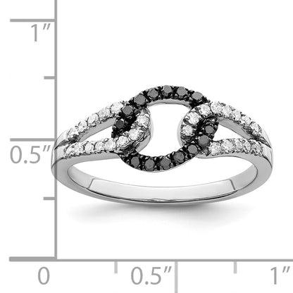 Sterling Silver White Night Rhodium Plated Black And Diamond Ring (Size 8 Only)