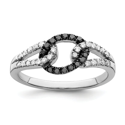 Sterling Silver White Night Rhodium Plated Black And Diamond Ring (Size 8 Only)