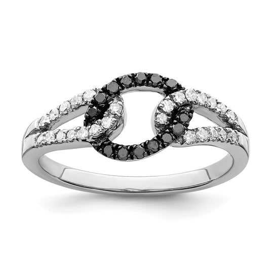 Sterling Silver White Night Rhodium Plated Black And Diamond Ring (Size 8 Only)