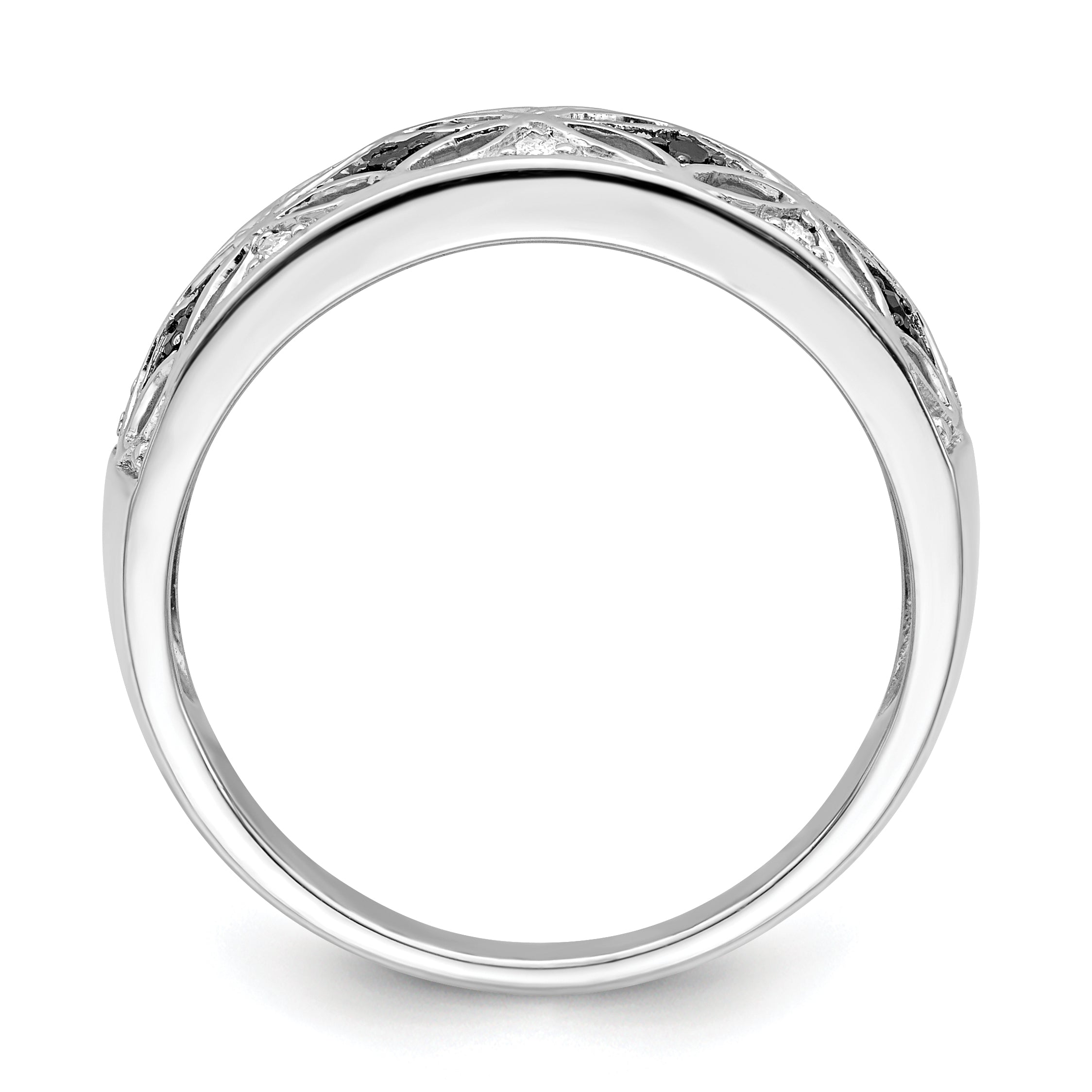 Sterling Silver White Night Rhodium Plated Black And Diamond Ring