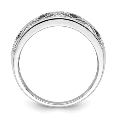 Sterling Silver White Night Rhodium Plated Black And Diamond Ring