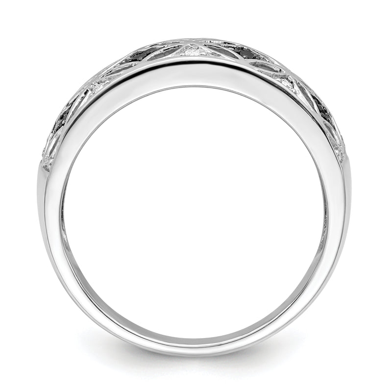 Sterling Silver White Night Rhodium Plated Black And Diamond Ring