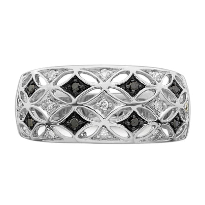 Sterling Silver White Night Rhodium Plated Black And Diamond Ring