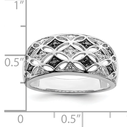 Sterling Silver White Night Rhodium Plated Black And Diamond Ring