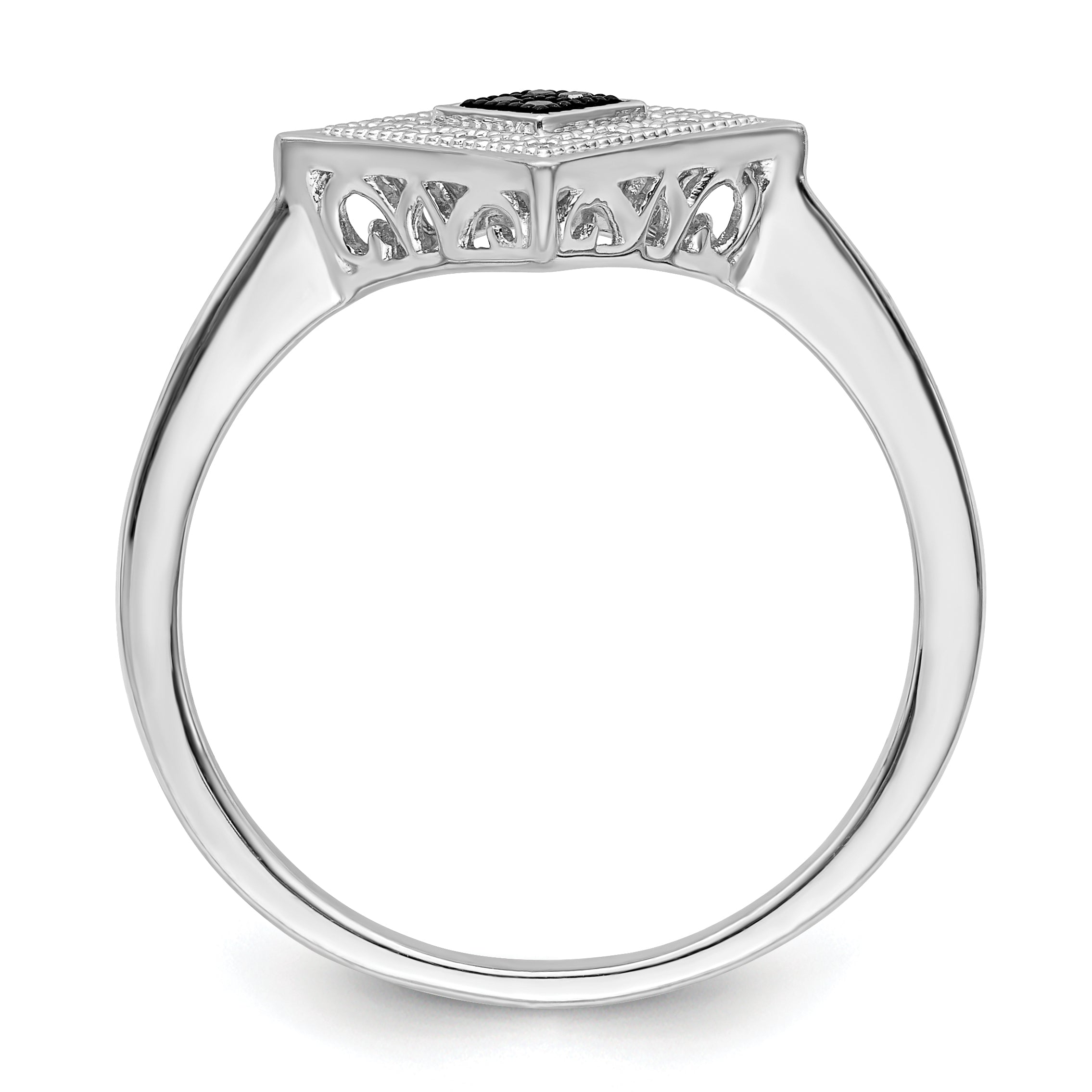 Sterling Silver White Night Rhodium Plated Black And Diamond Ring (Size 7 Only)