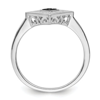 Sterling Silver White Night Rhodium Plated Black And Diamond Ring (Size 7 Only)