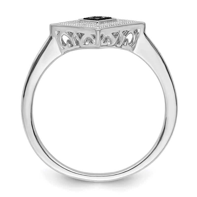 Sterling Silver White Night Rhodium Plated Black And Diamond Ring (Size 7 Only)