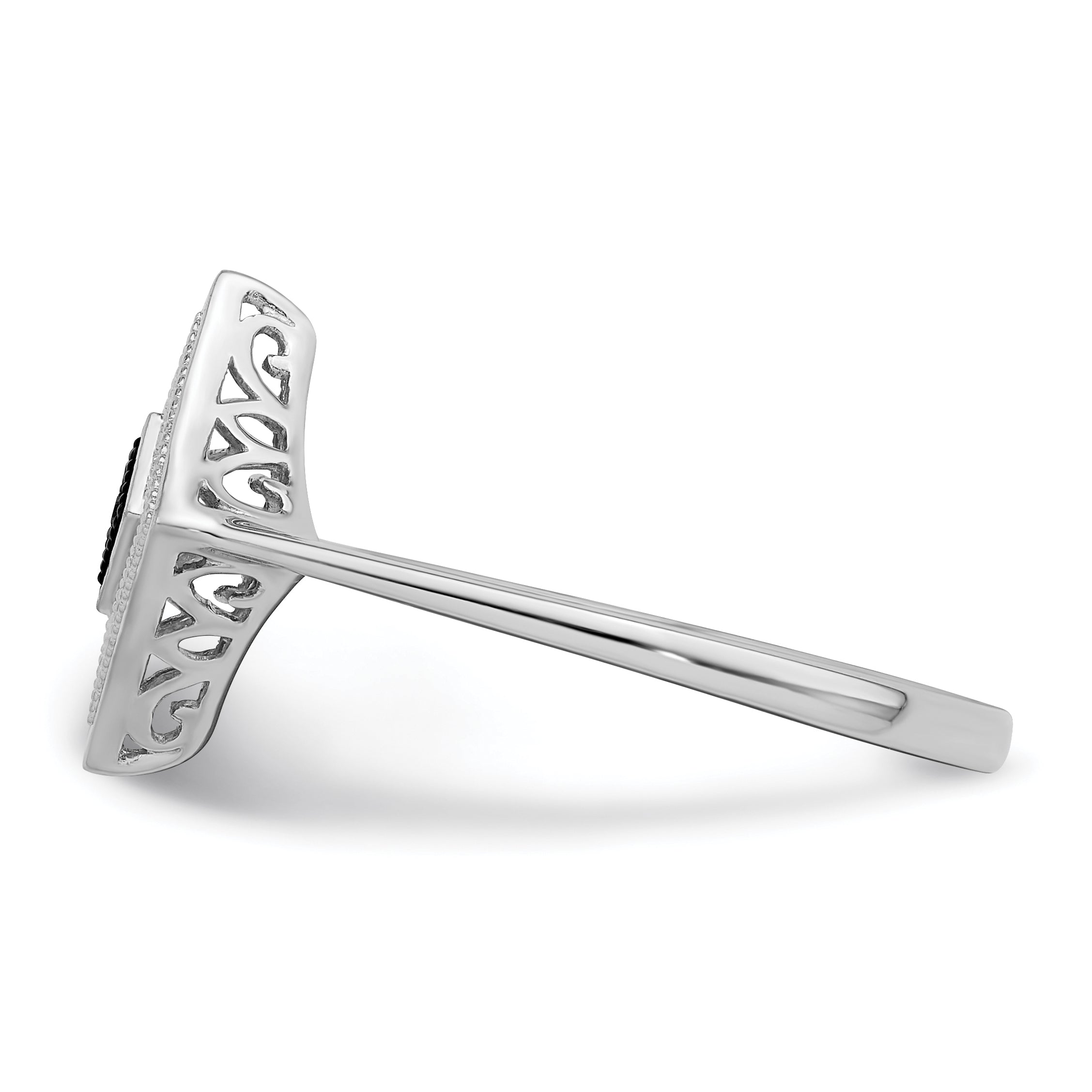 Sterling Silver White Night Rhodium Plated Black And Diamond Ring (Size 7 Only)