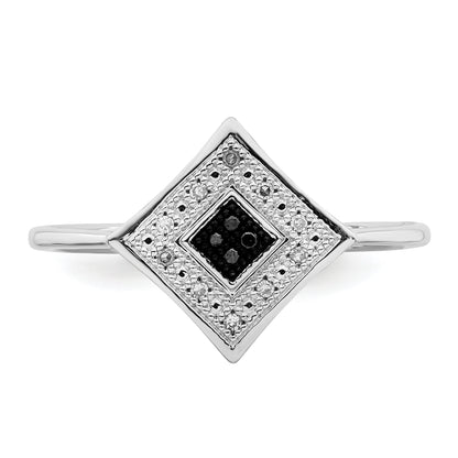 Sterling Silver White Night Rhodium Plated Black And Diamond Ring (Size 7 Only)