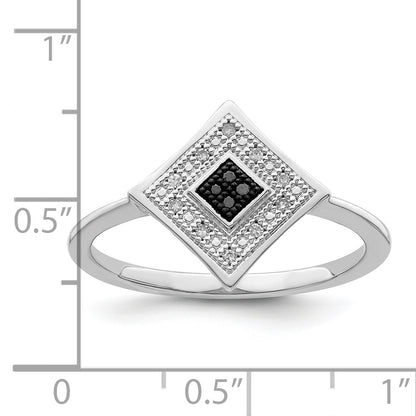 Sterling Silver White Night Rhodium Plated Black And Diamond Ring (Size 7 Only)