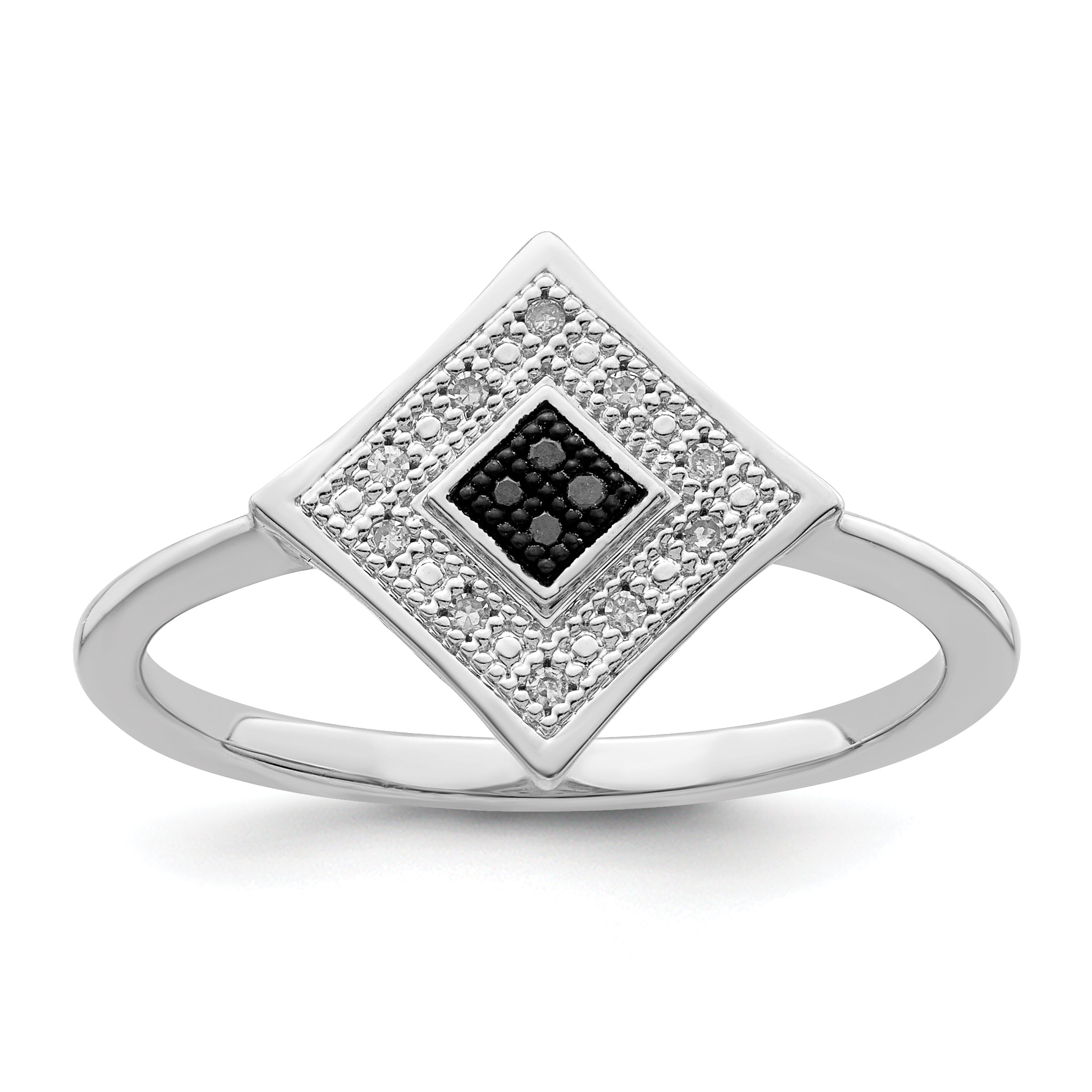 Sterling Silver White Night Rhodium Plated Black And Diamond Ring (Size 7 Only)