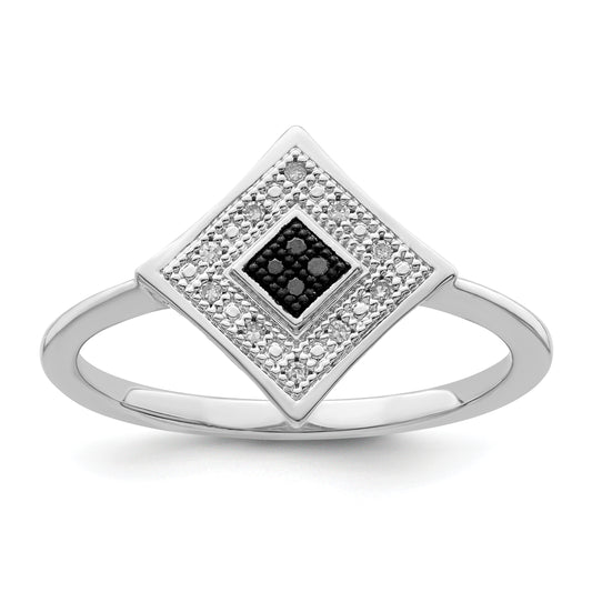 Sterling Silver White Night Rhodium Plated Black And Diamond Ring (Size 7 Only)