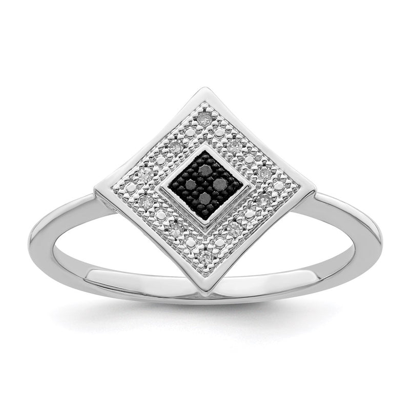 Sterling Silver White Night Rhodium Plated Black And Diamond Ring (Size 7 Only)