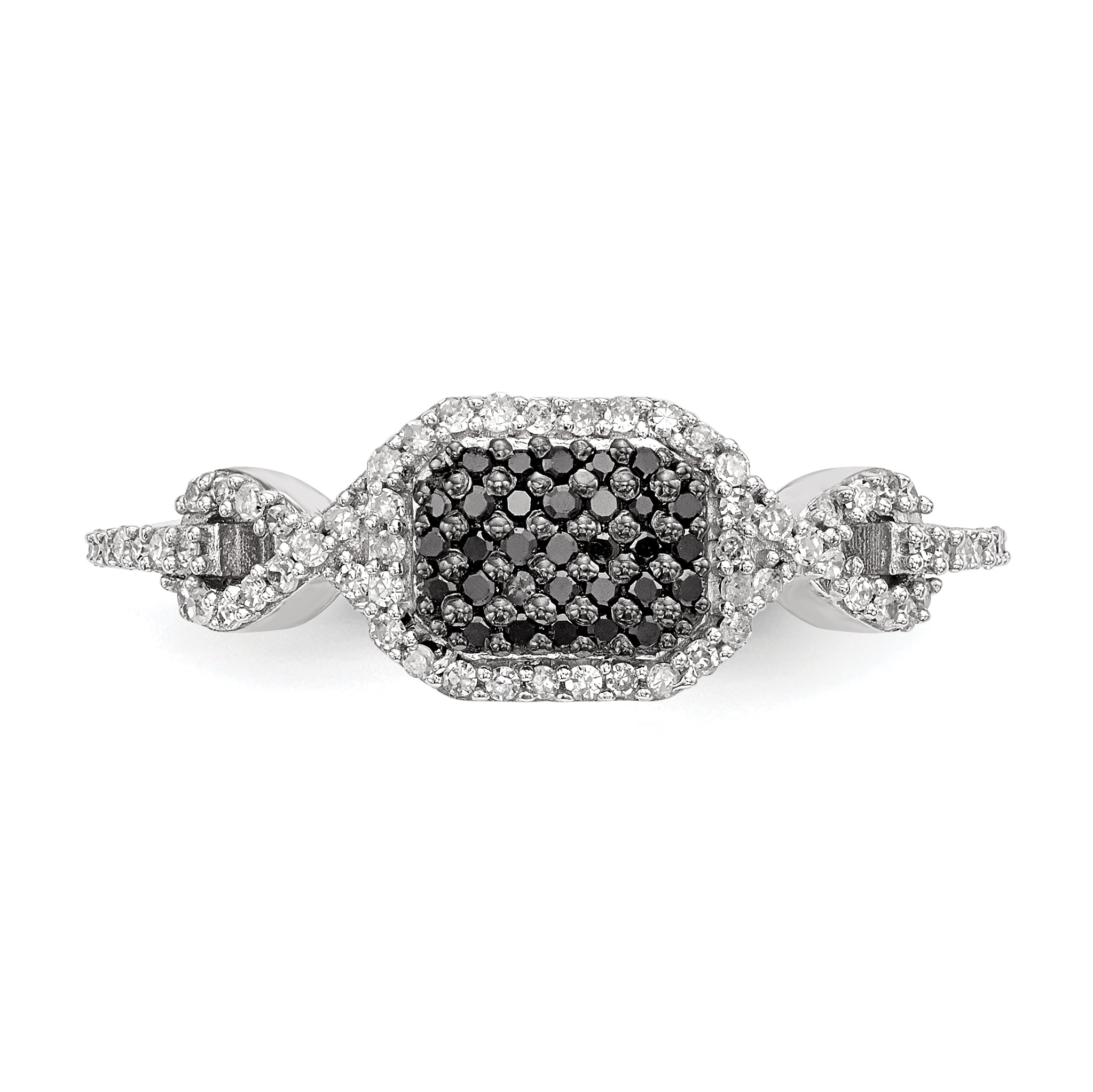 Sterling Silver Black And White Diamond Ring (Size 6 Only)