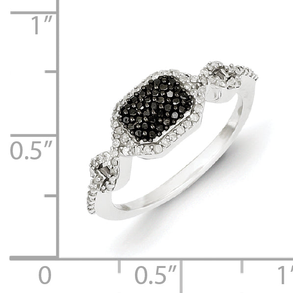 Sterling Silver Black And White Diamond Ring (Size 6 Only)