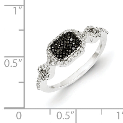 Sterling Silver Black And White Diamond Ring (Size 6 Only)