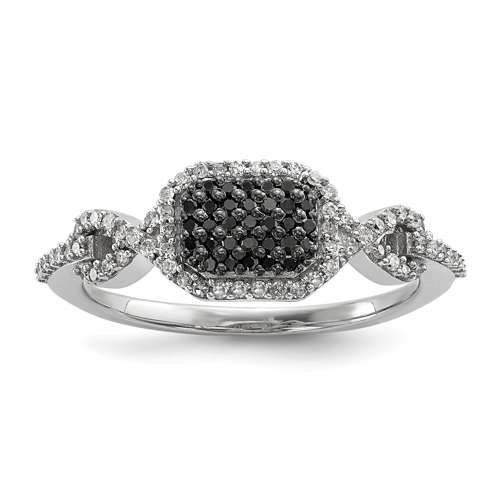 Sterling Silver Black And White Diamond Ring (Size 6 Only)