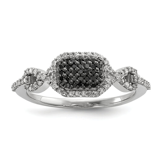 Sterling Silver Black And White Diamond Ring (Size 6 Only)