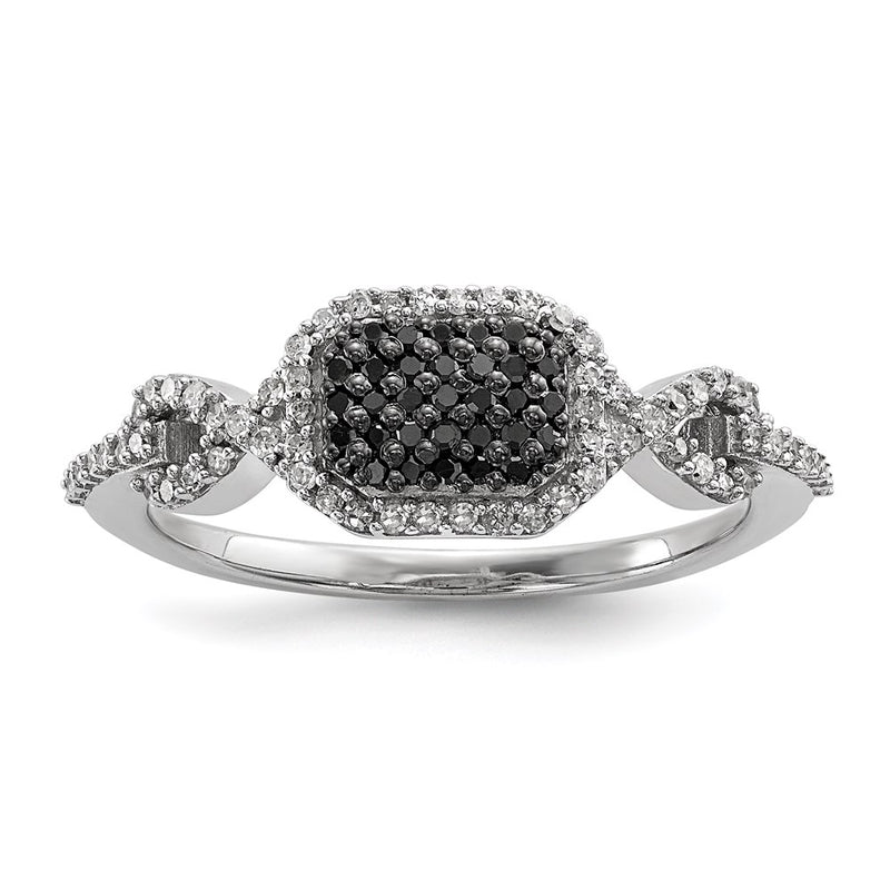 Sterling Silver Black And White Diamond Ring (Size 6 Only)