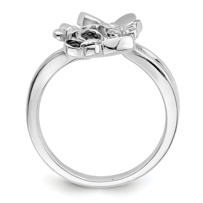 Sterling Silver White Night Rhodium Plated And Black Diamond Butterfly Ring