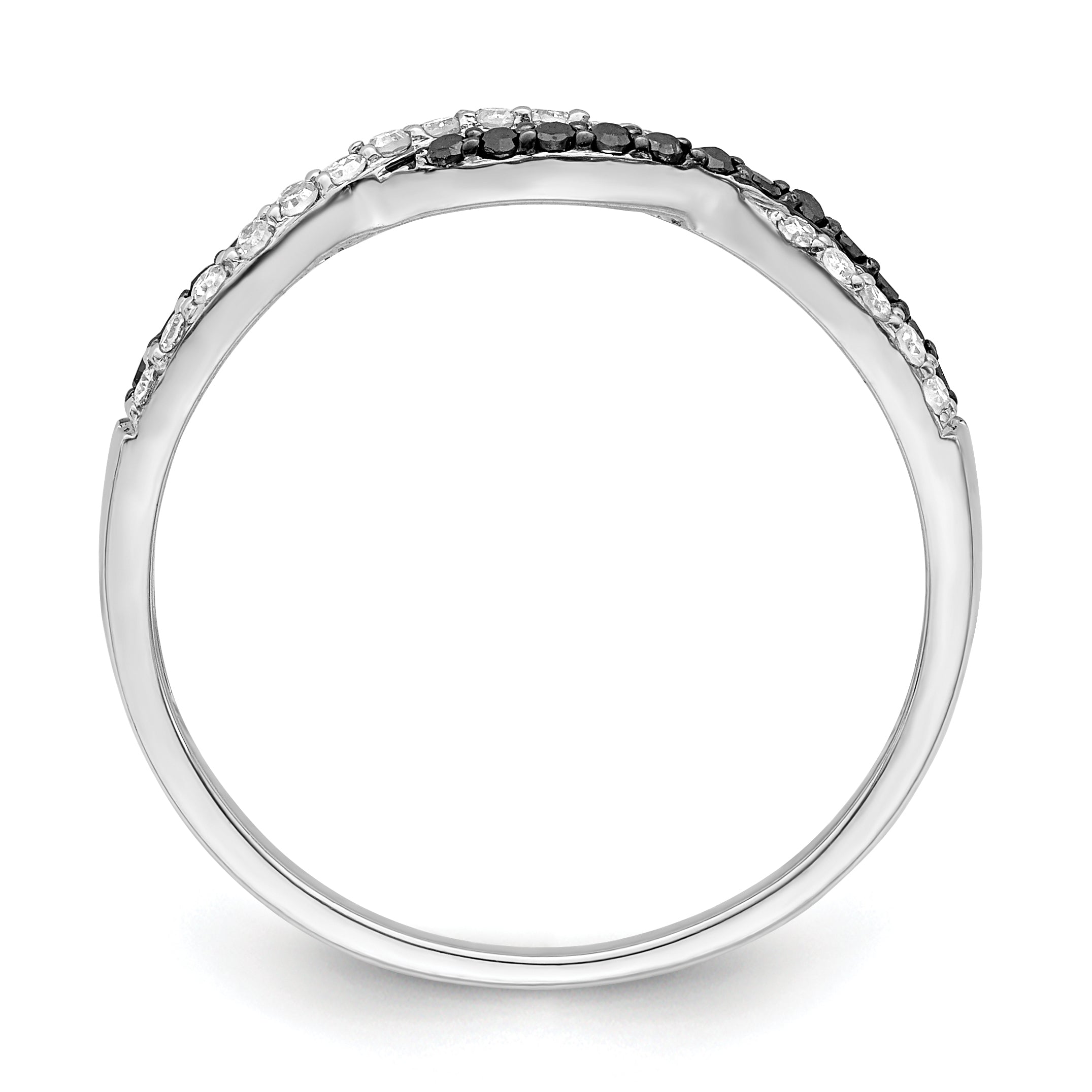 Sterling Silver White Night Rhodium Plated Black And Criss Cross Diamond Ring