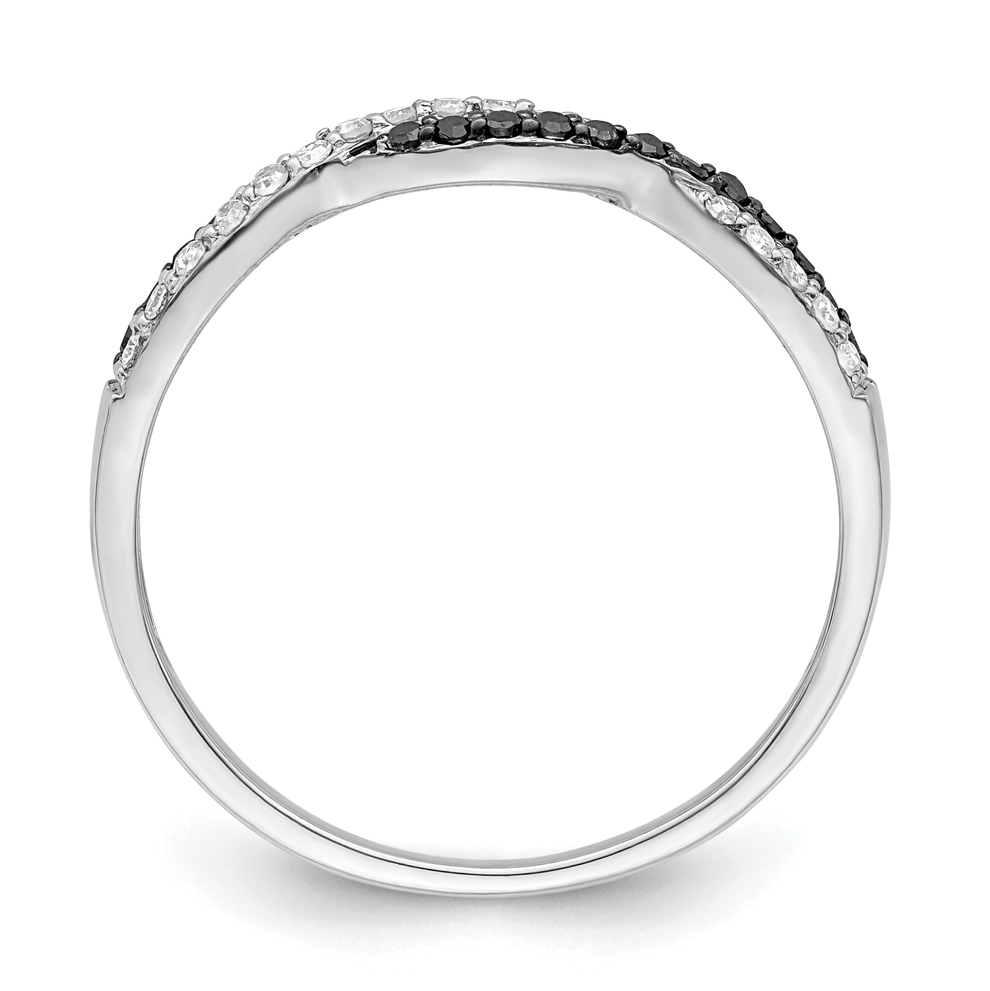 Sterling Silver White Night Rhodium Plated Black And Criss Cross Diamond Ring