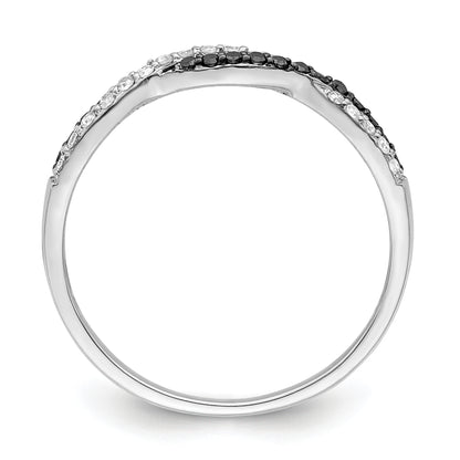 Sterling Silver White Night Rhodium Plated Black And Criss Cross Diamond Ring