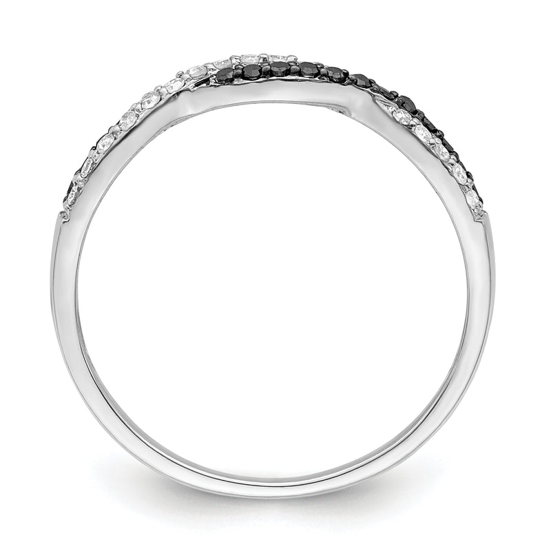 Sterling Silver White Night Rhodium Plated Black And Criss Cross Diamond Ring