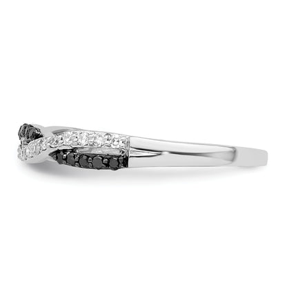 Sterling Silver White Night Rhodium Plated Black And Criss Cross Diamond Ring