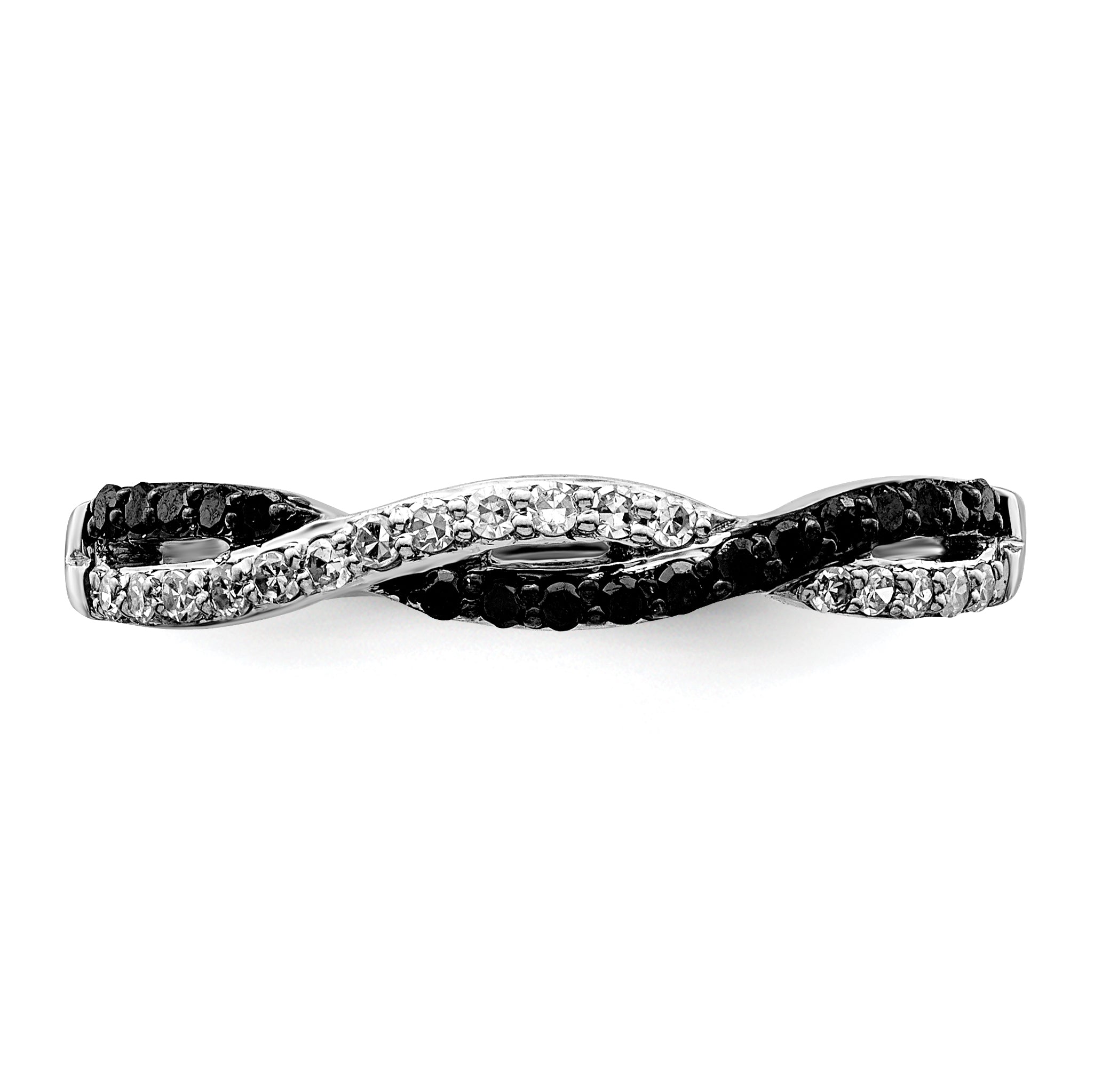 Sterling Silver White Night Rhodium Plated Black And Criss Cross Diamond Ring