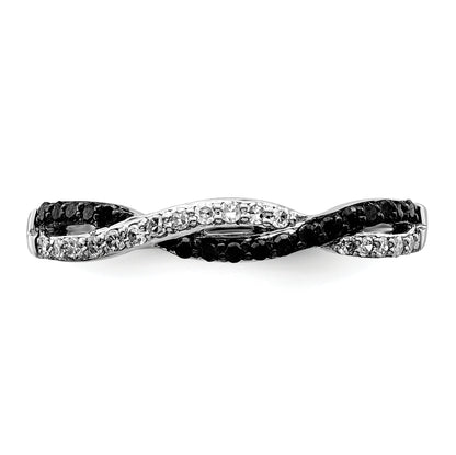 Sterling Silver White Night Rhodium Plated Black And Criss Cross Diamond Ring
