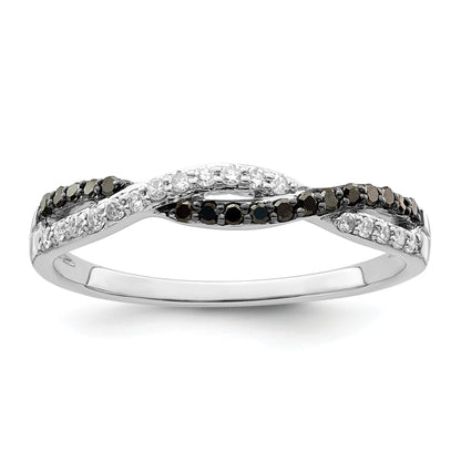 Sterling Silver White Night Rhodium Plated Black And Criss Cross Diamond Ring