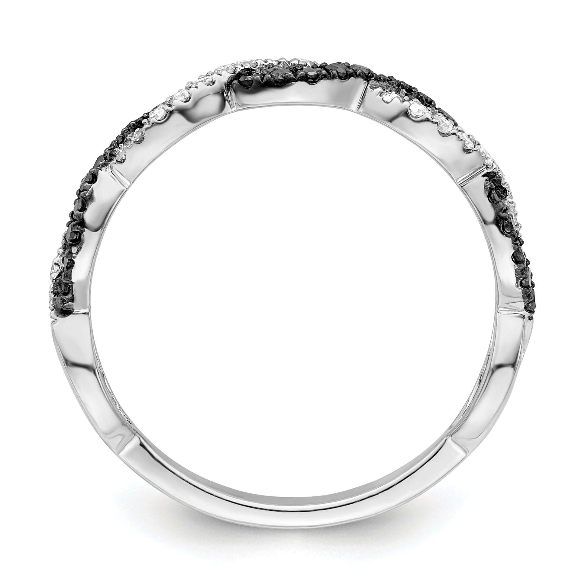 Sterling Silver White Night Rhodium Plated Black And Criss Cross Diamond Ring