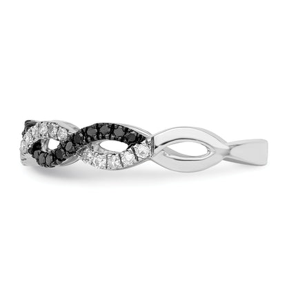 Sterling Silver White Night Rhodium Plated Black And Criss Cross Diamond Ring