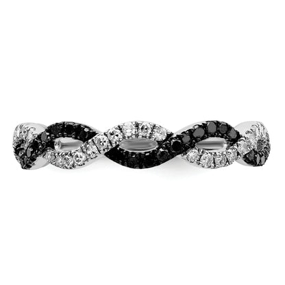 Sterling Silver White Night Rhodium Plated Black And Criss Cross Diamond Ring