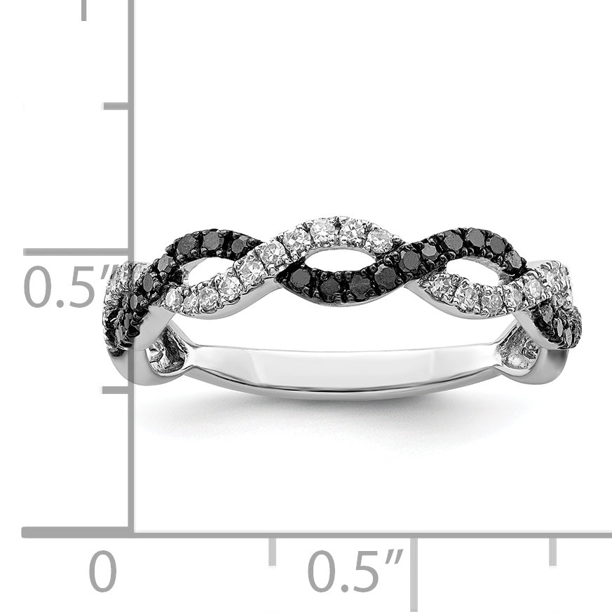 Sterling Silver White Night Rhodium Plated Black And Criss Cross Diamond Ring
