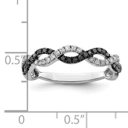 Sterling Silver White Night Rhodium Plated Black And Criss Cross Diamond Ring