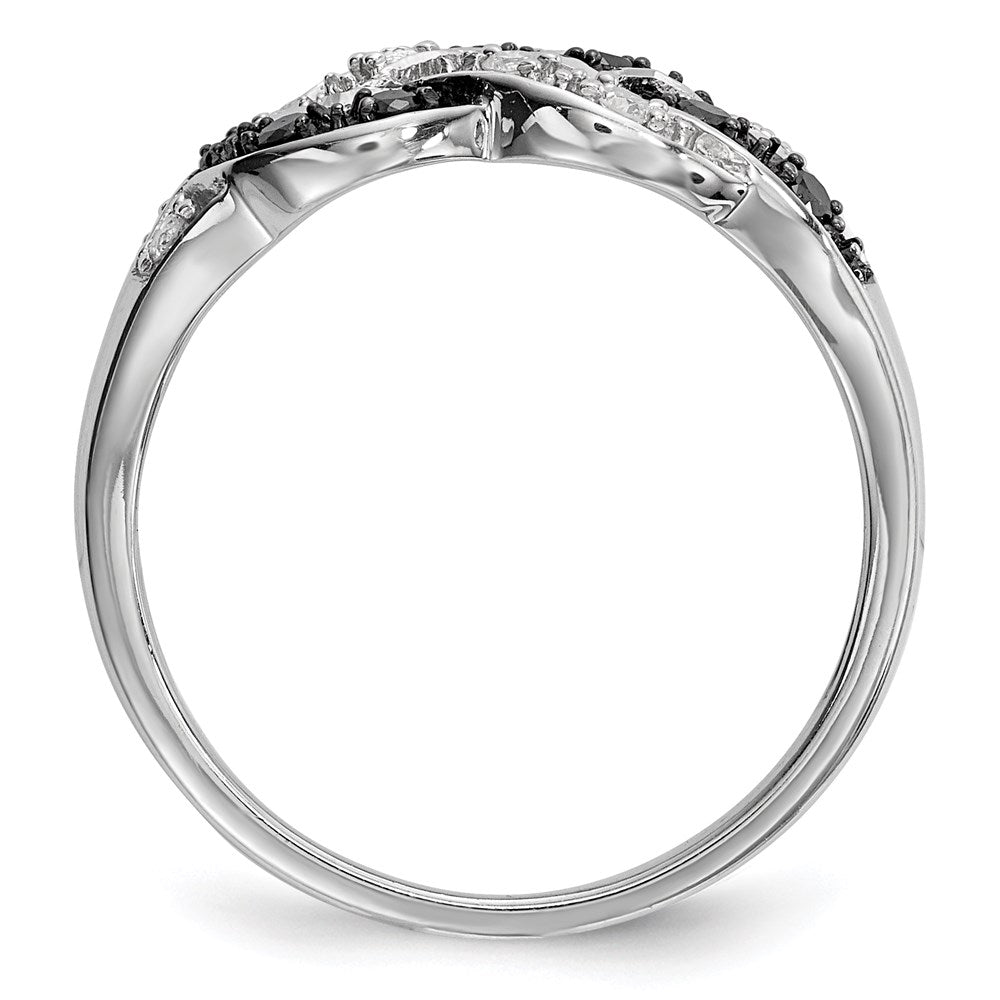 Sterling Silver White Night Rhodium Plated Black And Diamond Intertwined Ring