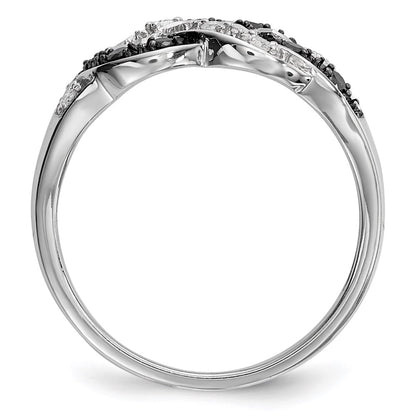 Sterling Silver White Night Rhodium Plated Black And Diamond Intertwined Ring