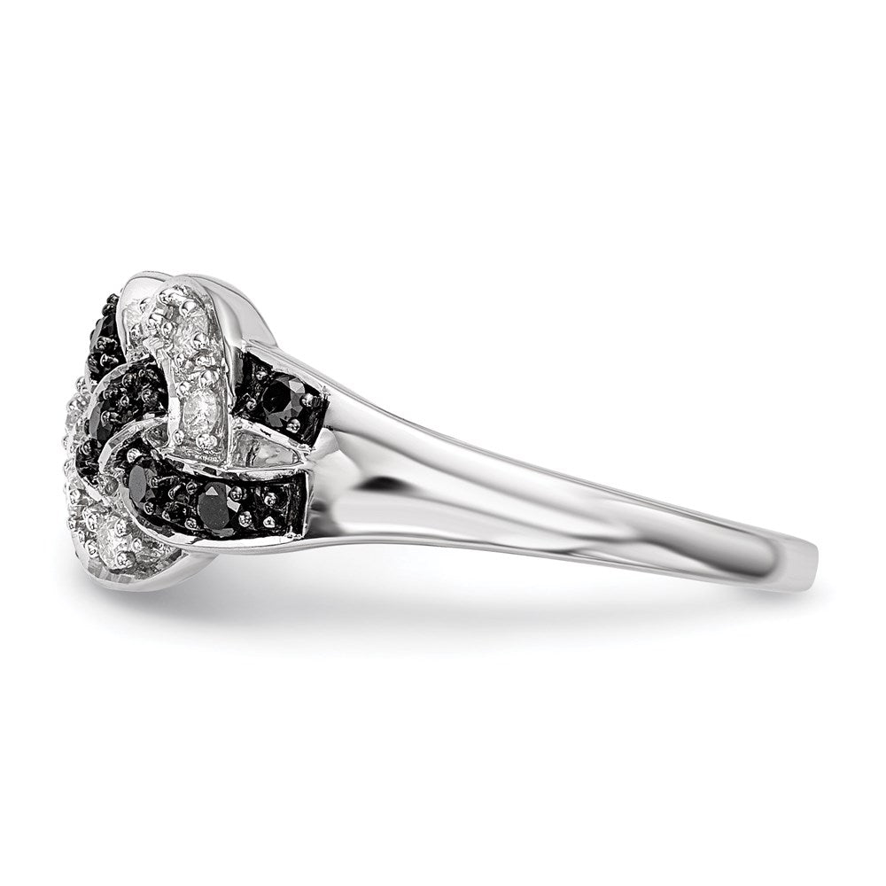 Sterling Silver White Night Rhodium Plated Black And Diamond Intertwined Ring