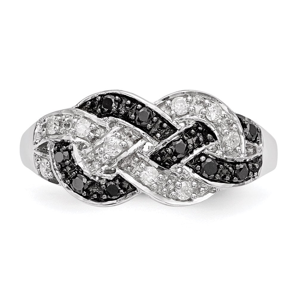 Sterling Silver White Night Rhodium Plated Black And Diamond Intertwined Ring