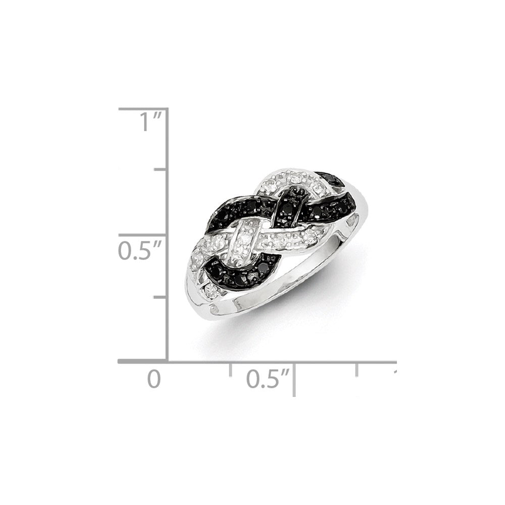 Sterling Silver White Night Rhodium Plated Black And Diamond Intertwined Ring