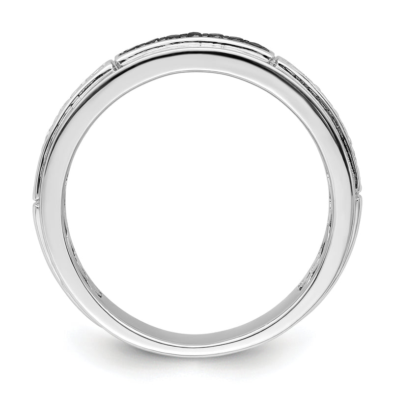 Sterling Silver White Night Rhodium Plated And Black Diamond Men'S Ring